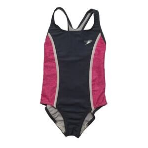 Speedo girls' color blocked racerback circle cutout swimsuit